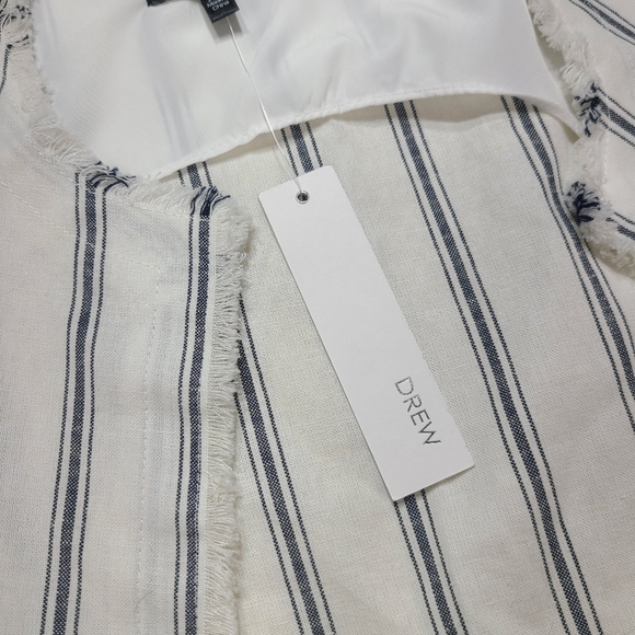 DREW Cotton / Linen Raw Edge Hem Striped Summer Casual Blazer - Picture 9 of 10